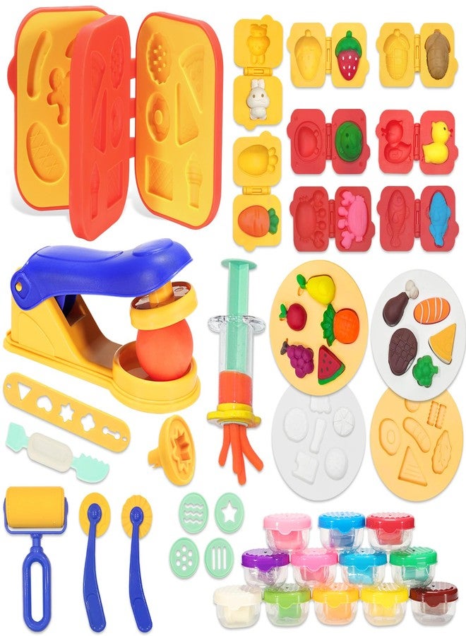 Crelloci Play Color Dough Tools Set, Deluxe 41PCS Kitchen Creations Accessories Kit, with 12 Cans Dough, Stamper Cookbook Food Mold Roller Cutter Extruder, Gift for Kids Boys Girls Ages 3+ - Image 1